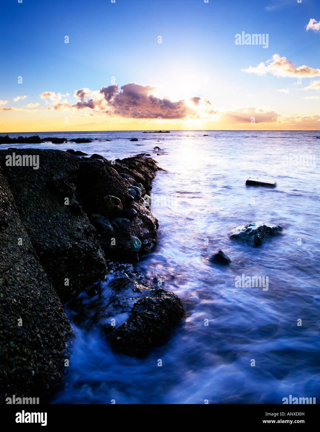 sunrise over the sea and rocks at ventnor on the isle of wight Stock Photo