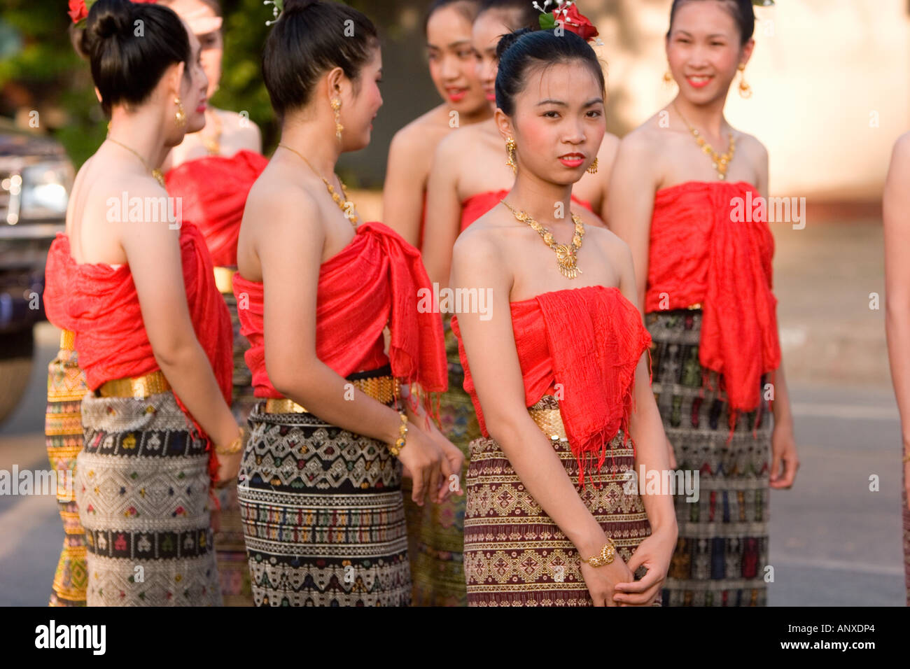 Asia, Thailand, Khonkaen, Girl wearing traditional decoration for the Loy Kratong Celebration Stock Photo