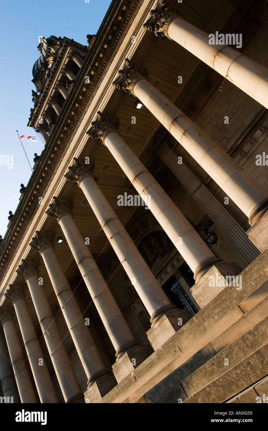 Corinthian Columns above the Steps to Leeds Town Hall Leeds West Yorkshire England Stock Photo