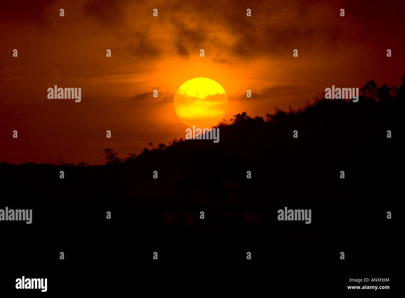 Blazing red sunset Stock Photo