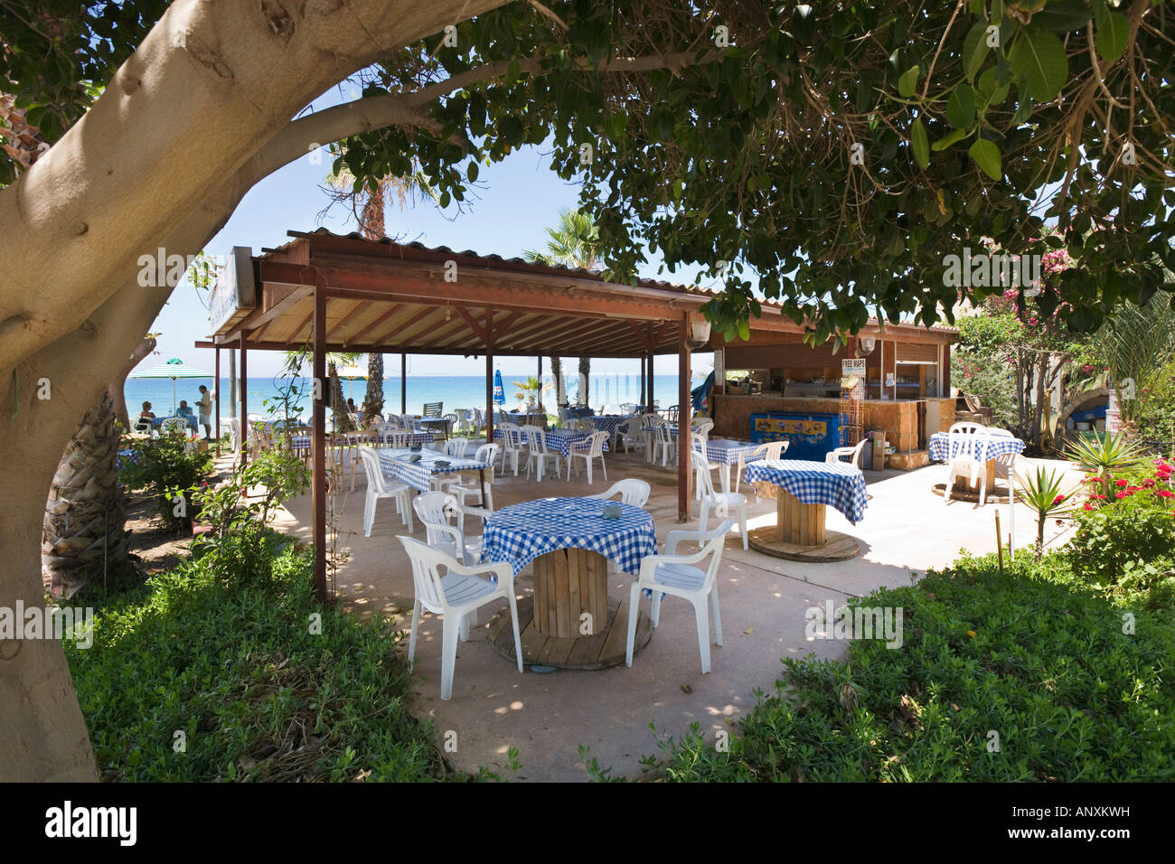 Beachfront Taverna, Argaka, near Polis, North West Coast, Cyprus Stock Photo
