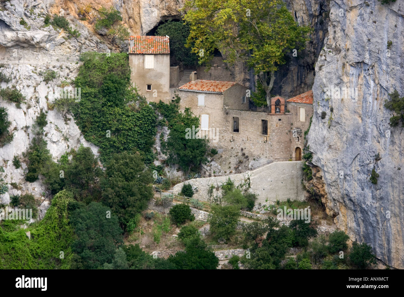 Ermitage St Antoine de Galamus Pyrenees Orientales France Stock Photo