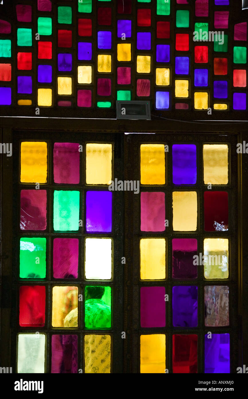 INDIA, Rajasthan, Jodhpur Meherangarh Fort, Stained Glass Stock Photo