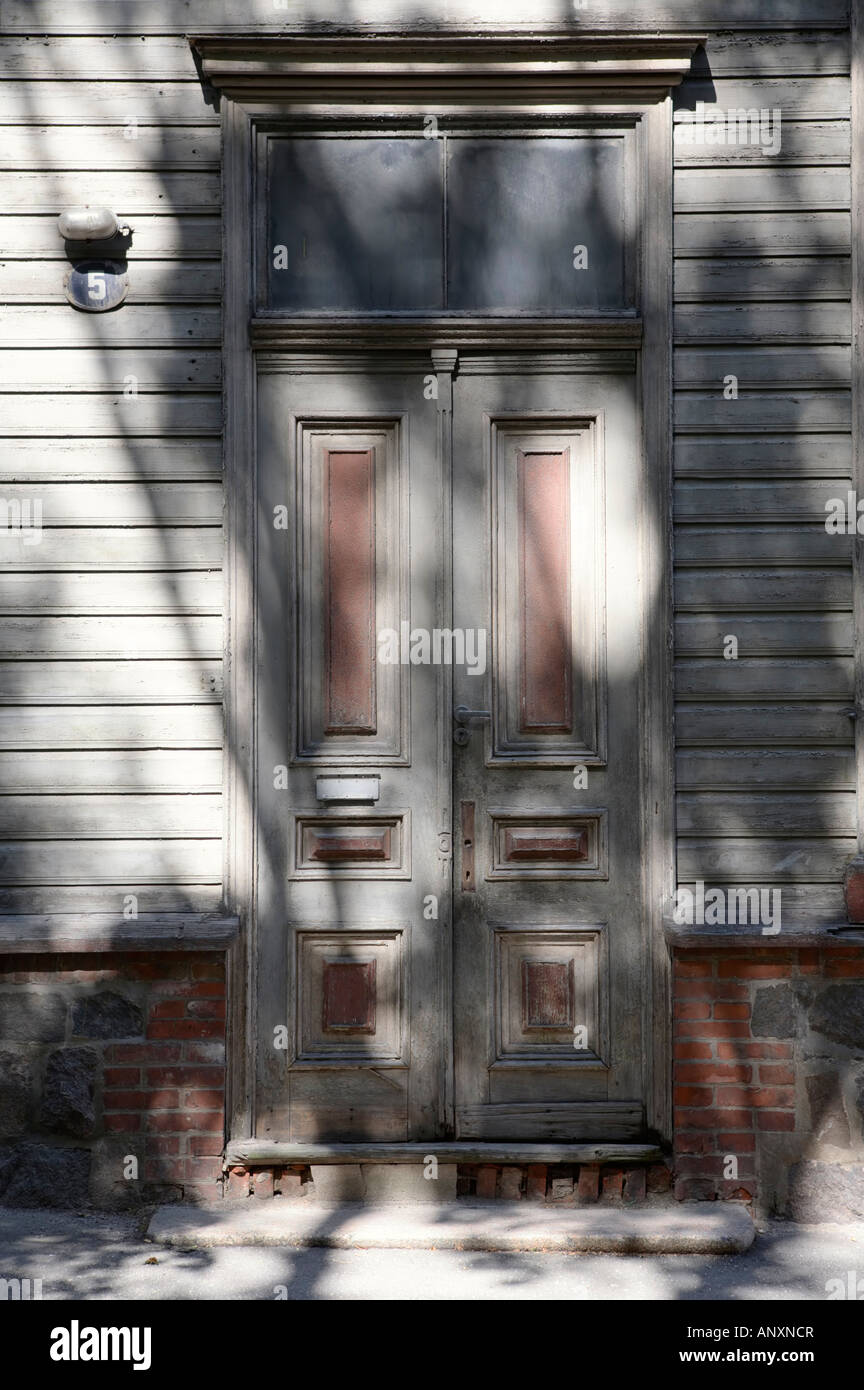 Doors of a wooden building at Tartu, Estonia, EU. Stock Photo