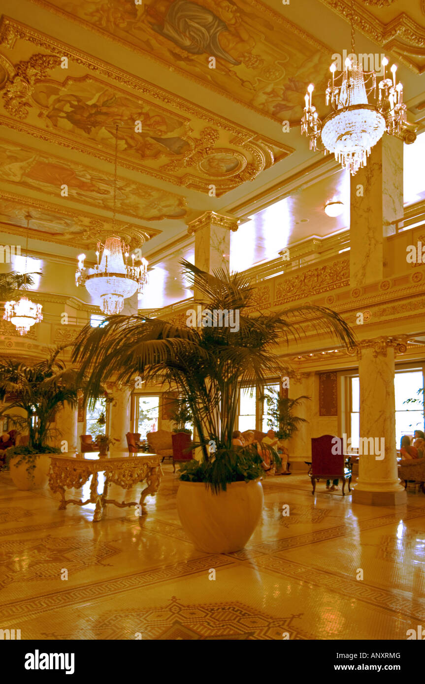 The lobby at the French Lick Springs Resort and Casino a restored luxury hotel in French Lick Springs Indiana Stock Photo