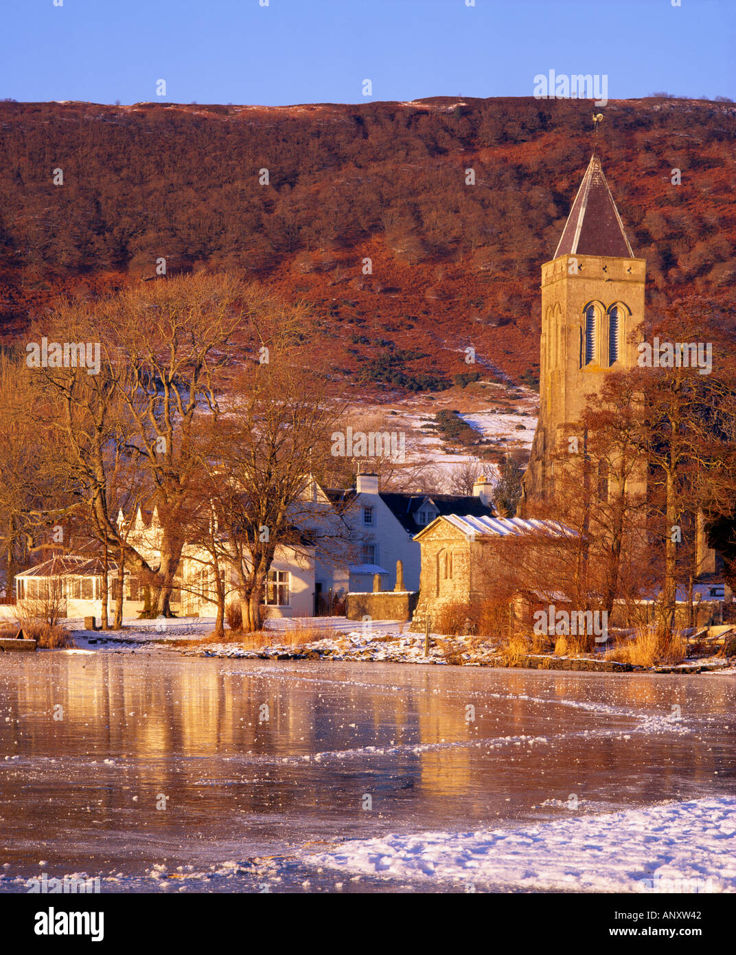 Port of Menteith, Stirling, Scotland, UK. View across the Lake of