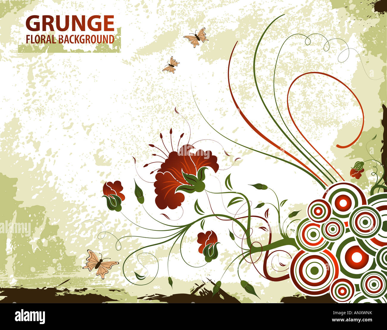 Grunge paint floral background with butterfly Stock Photo - Alamy