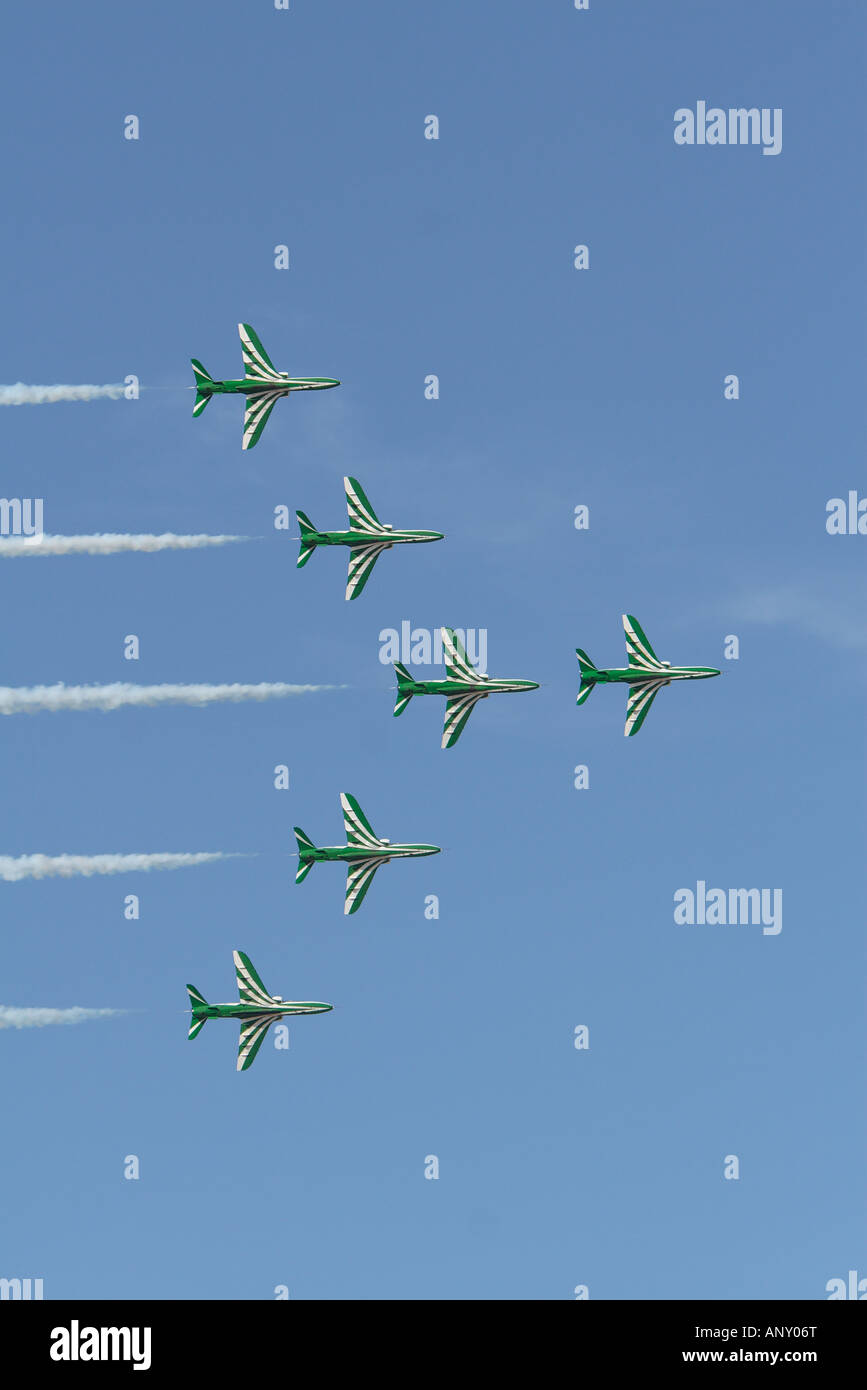 BAE hawks of the Royal Saudi Ariabia Air Force performing at the Al Ain airshow United Arab Emirates 2007 Stock Photo