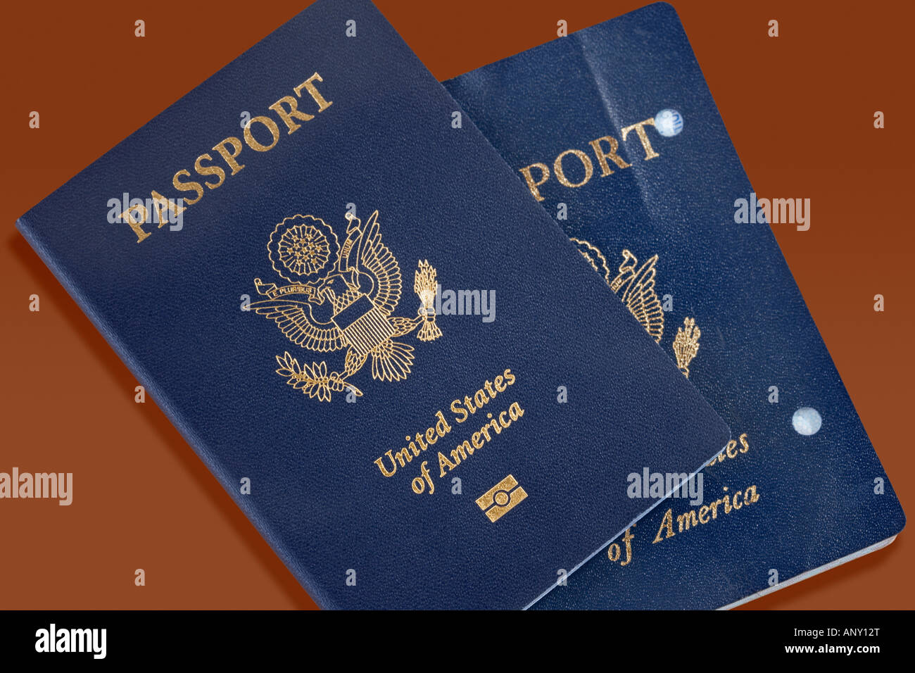 New electronic passport with old canceled non chipped version Stock Photo