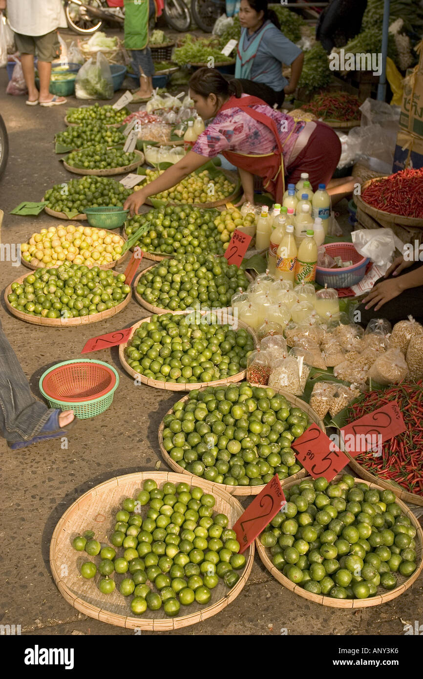 Asia, Thailand, Khon Kaen, Farmers selling limes Stock Photo