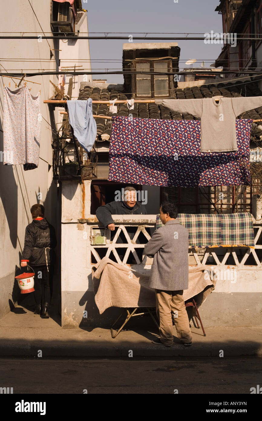 Laundry hanging out to dry, Old Town, Shanghai, Peoples' Republic of China Stock Photo