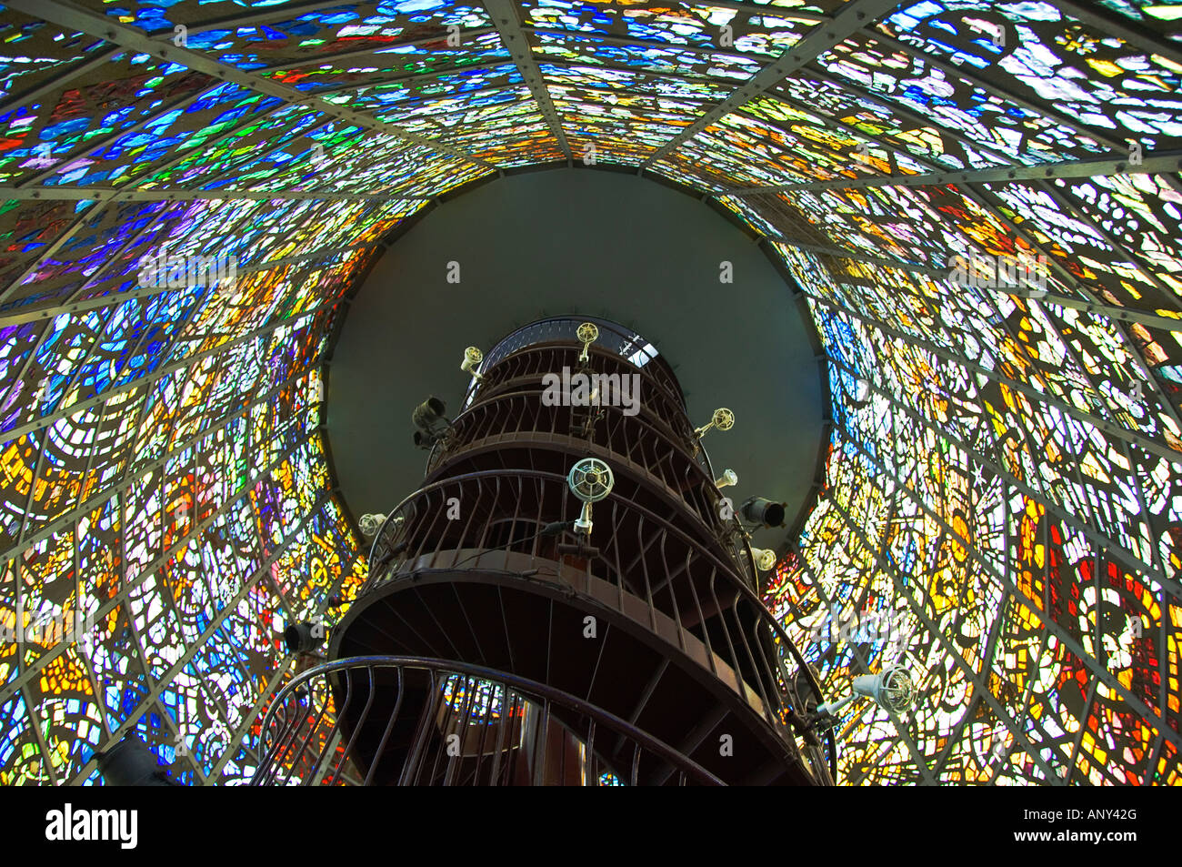 Spiral staircase stained glass windows hires stock photography and