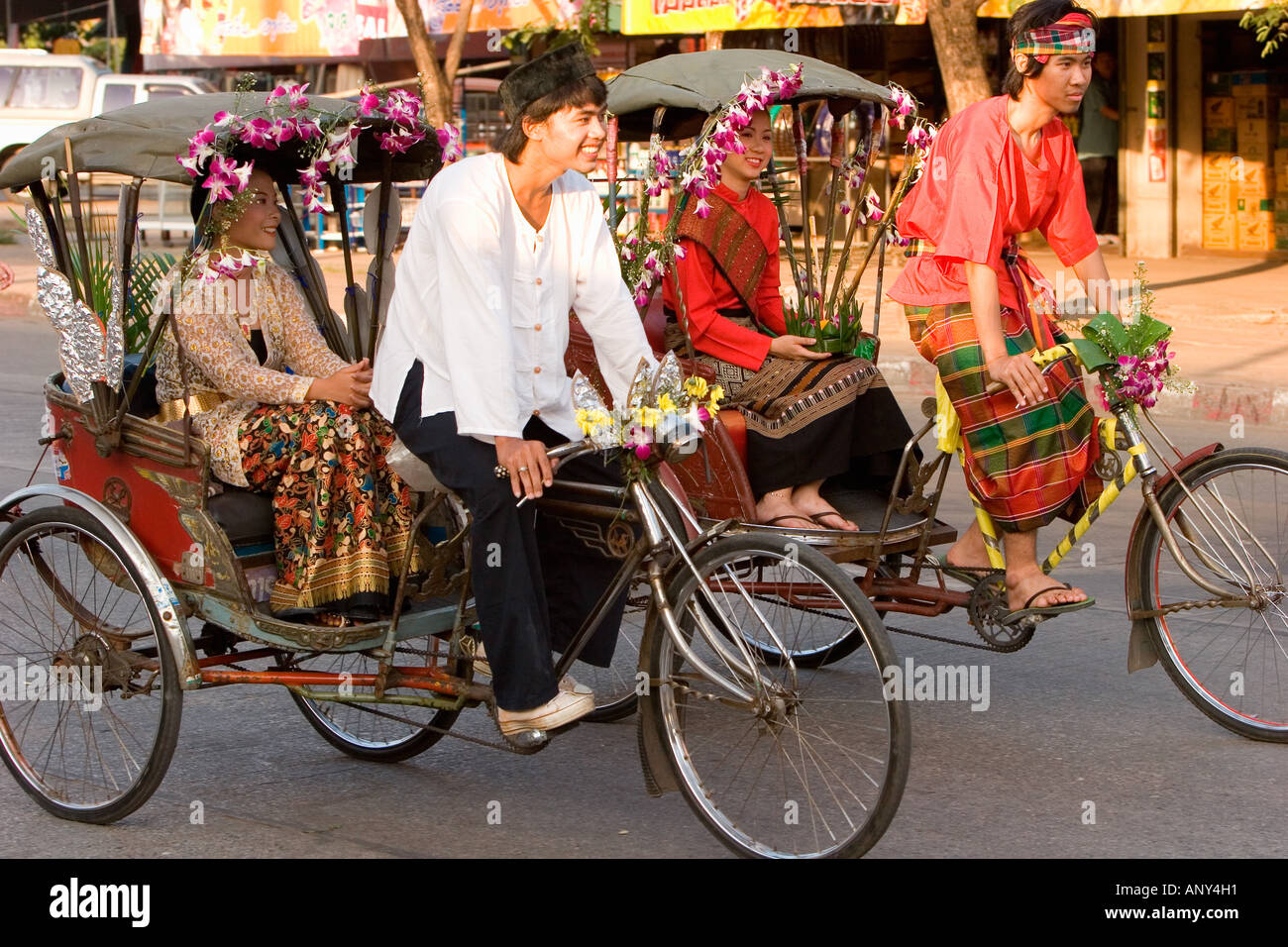 Asia, Thailand, Khon Kaen, Bicycle transportation in the Loy kratong Festival Stock Photo