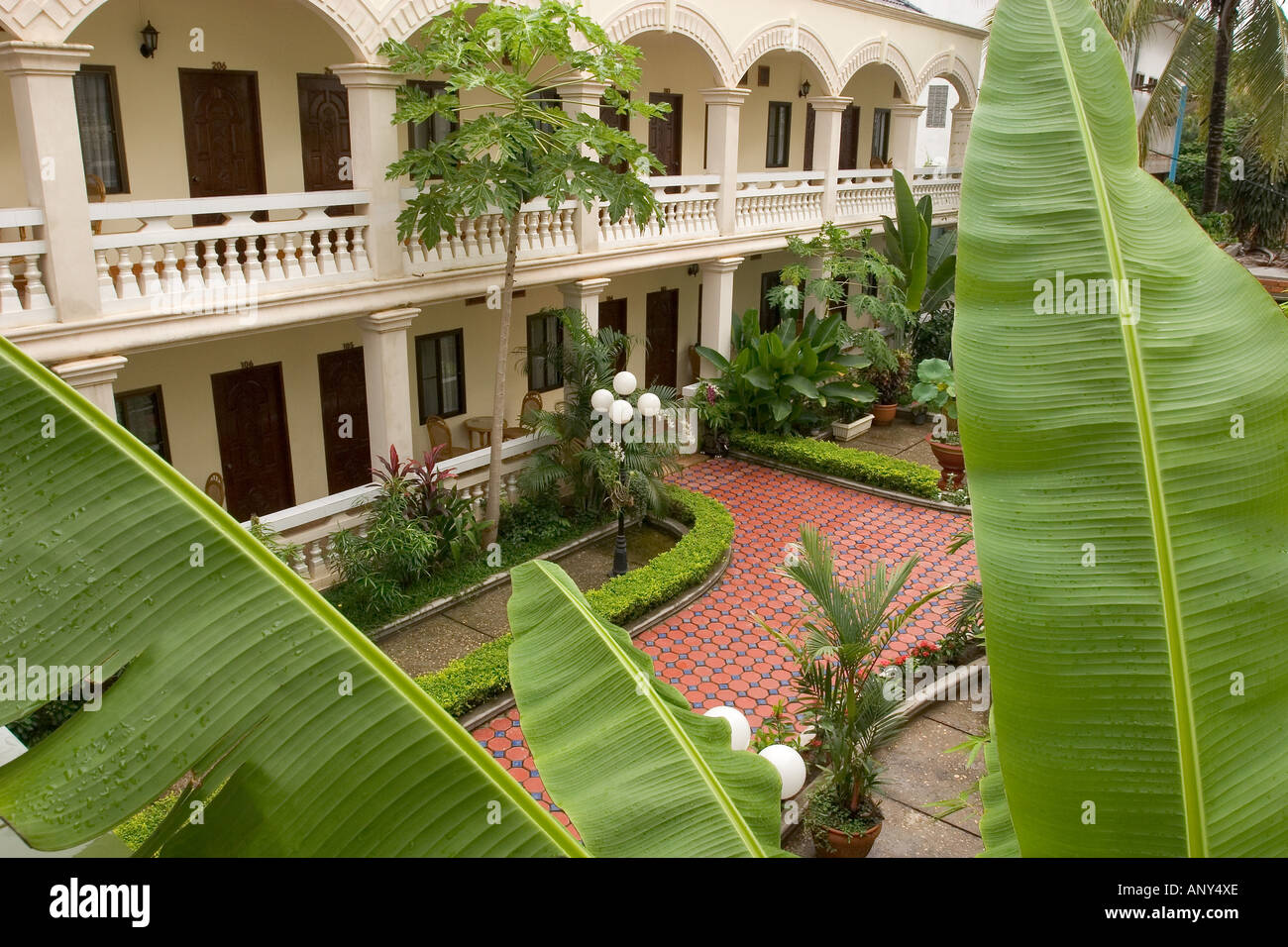 Laos, Vientiane, Garden detail, colonial house, Guest house Stock Photo
