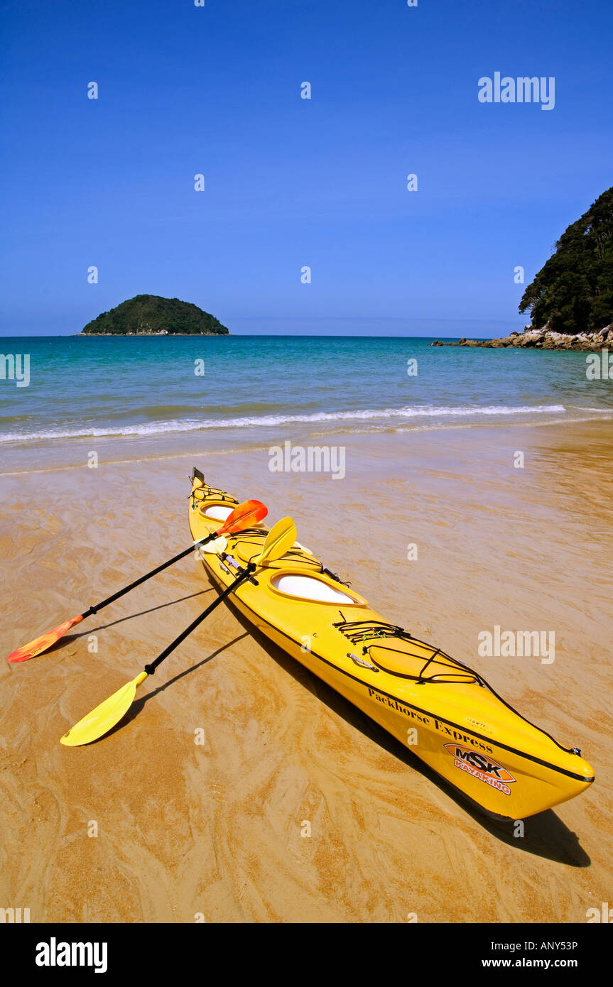 New Zealand, South Island, Nelson. Kayak on Beach in Abel