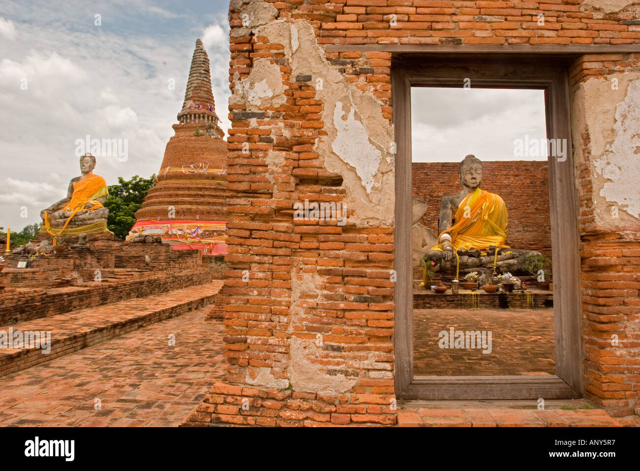 Thailand, Ayutthaya, Two of the many Buddha statues at old historical capital of Siam Stock Photo