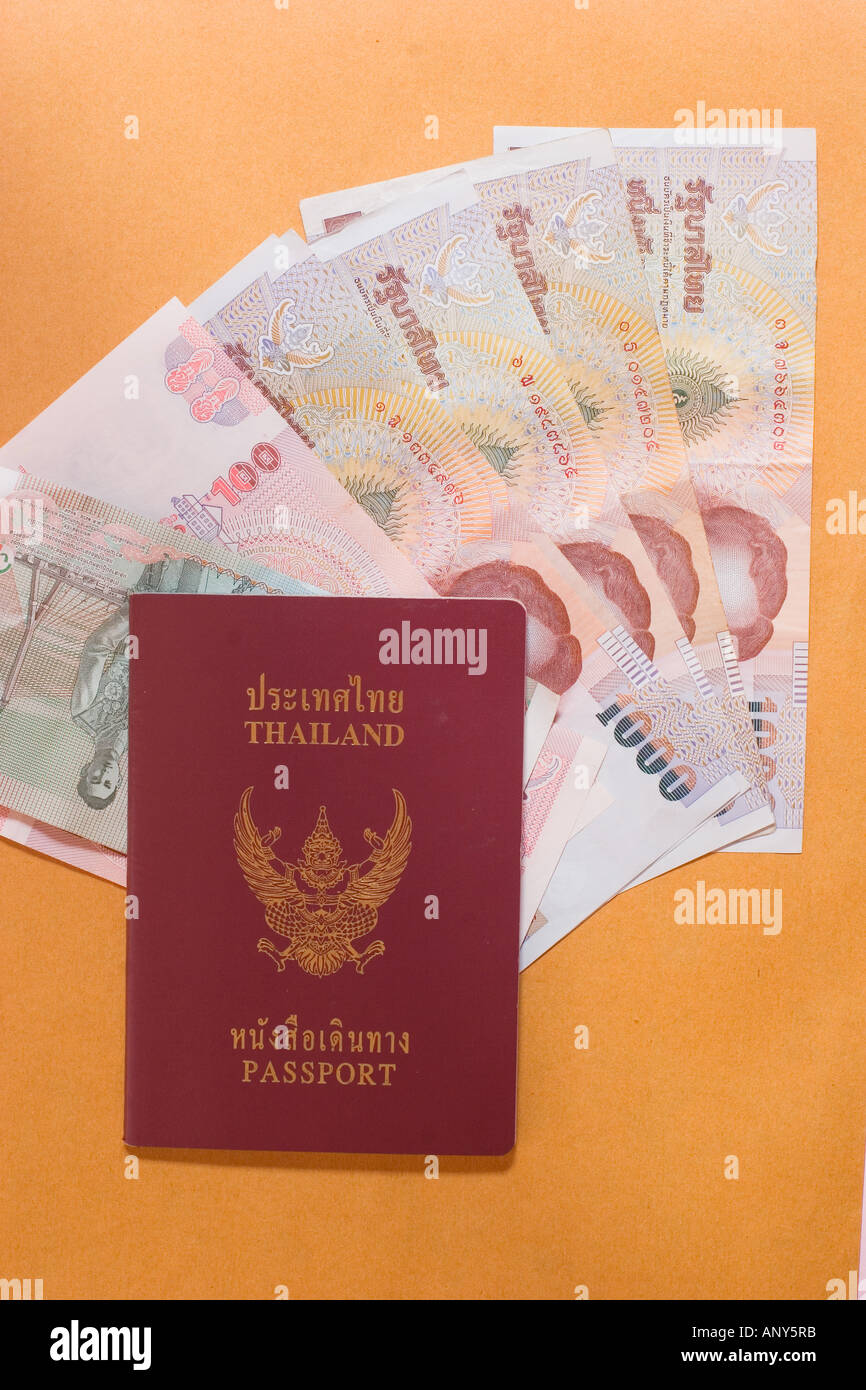 Thailand, Bangkok, Thai passport and currency Stock Photo Alamy