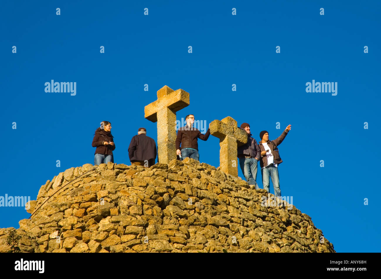 Hill with crosses in Parc Güell in Barcelona Catalonia Spain EU Stock ...