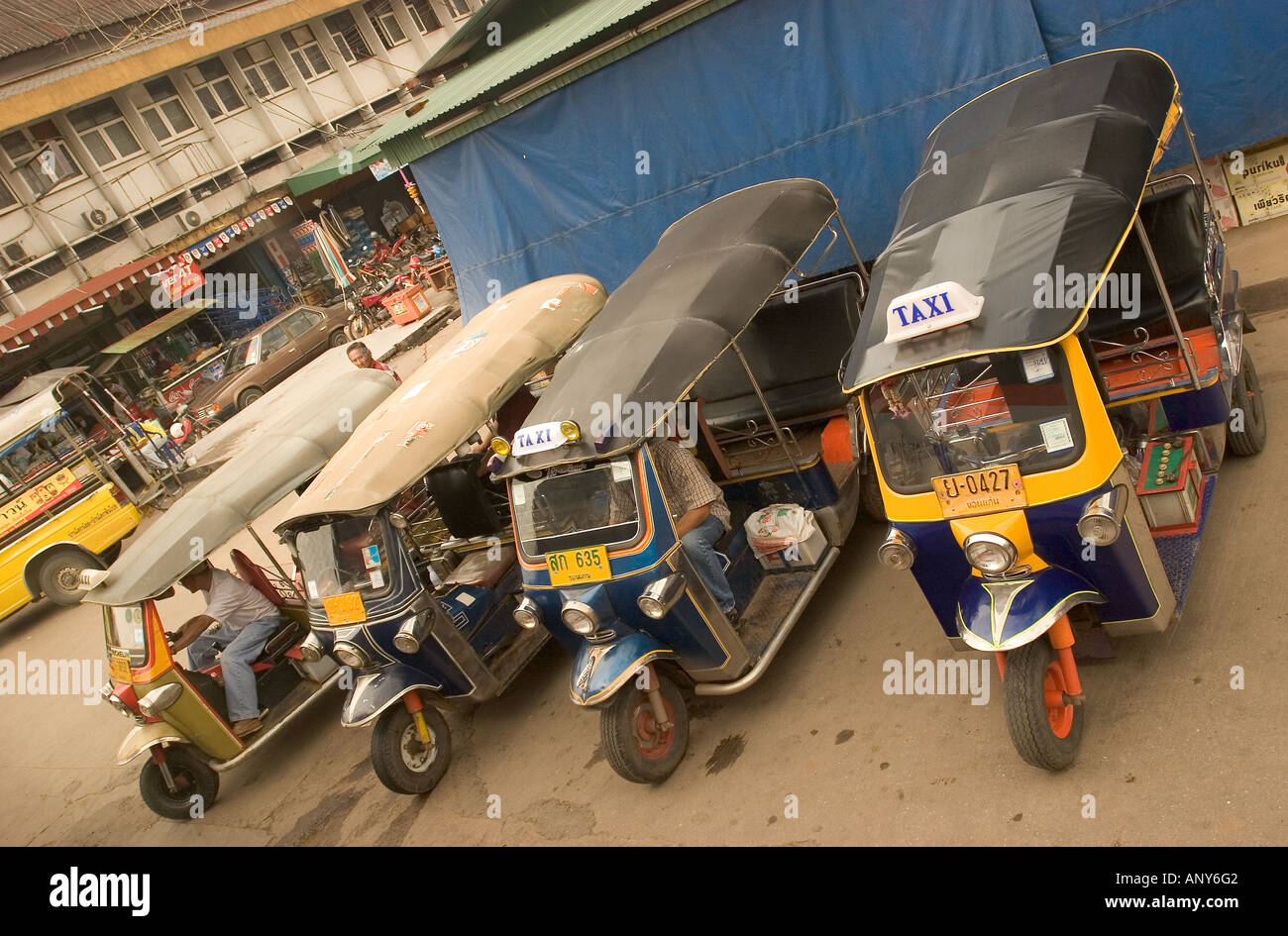 Asia, Thailand, Khon Kaen, tuk tuk taxi transportation. Stock Photo