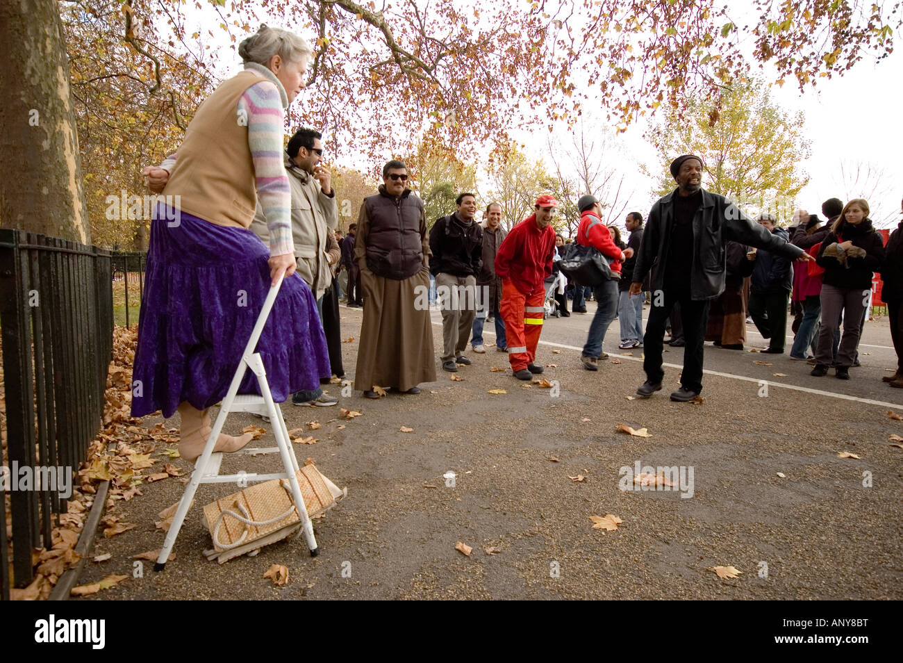 Speakers Corner woman on a ladder talk to the public London Stock Photo