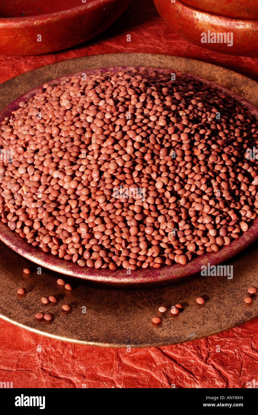 BOWL OF BROWN LENTILS Stock Photo