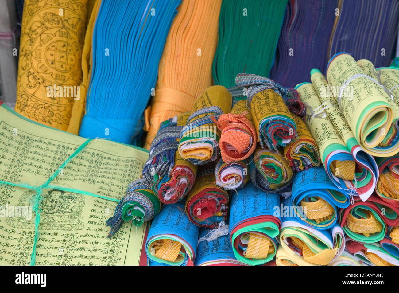 Colourful prayer flags for sale, Barkhor Square market, Lhasa, Tibet