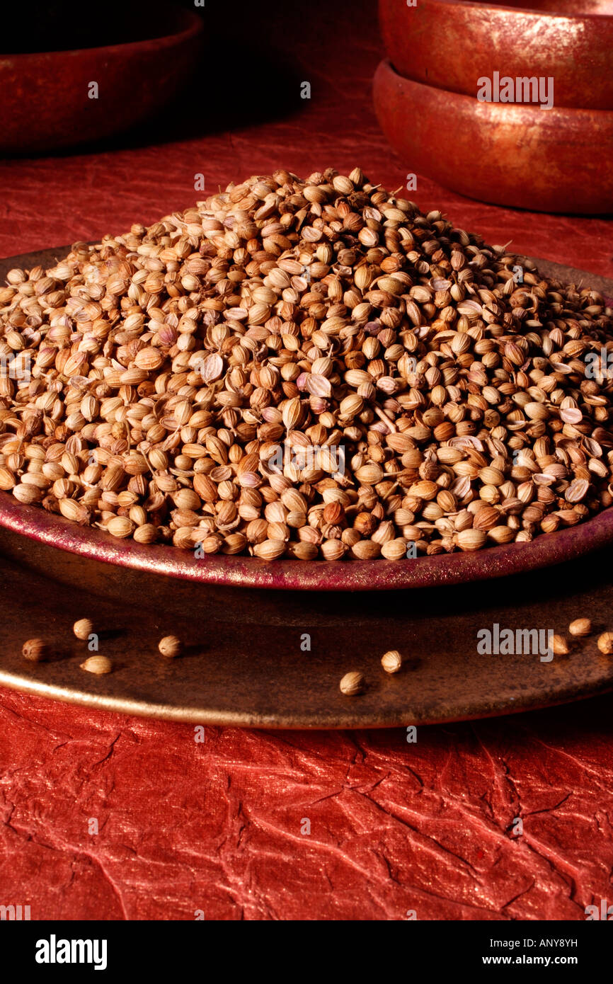 BOWL OF CORIANDER SEEDS Stock Photo