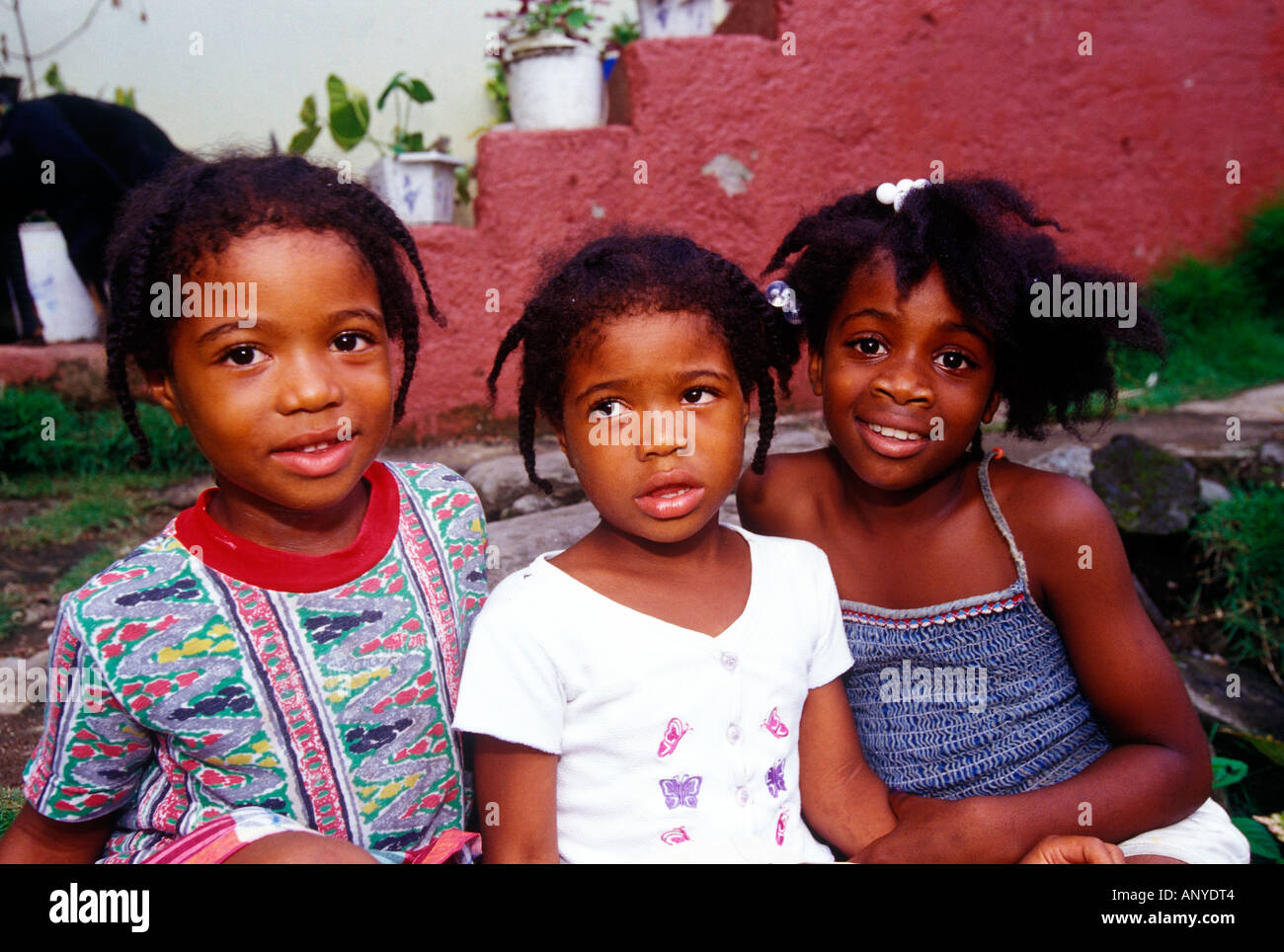 Children in La Plaine, Southeast Coast, Dominica, Caribbean Stock Photo