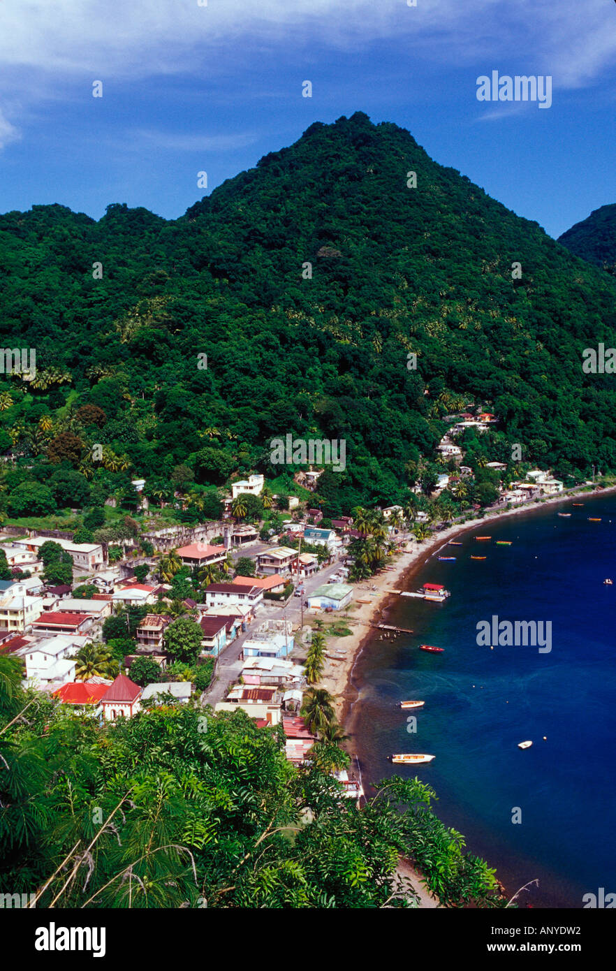 Fishing village of Soufriere, Southern Coast, Dominica, Caribbean Stock