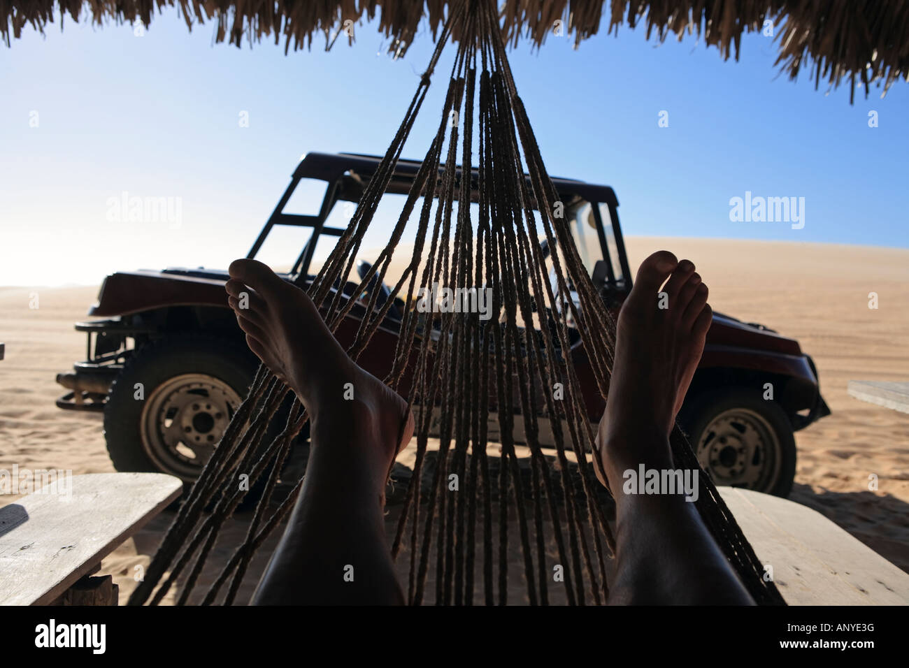 rest in a hammock after a buggy tour tatajuba near jericoacoara in ceara state in brazil Stock Photo