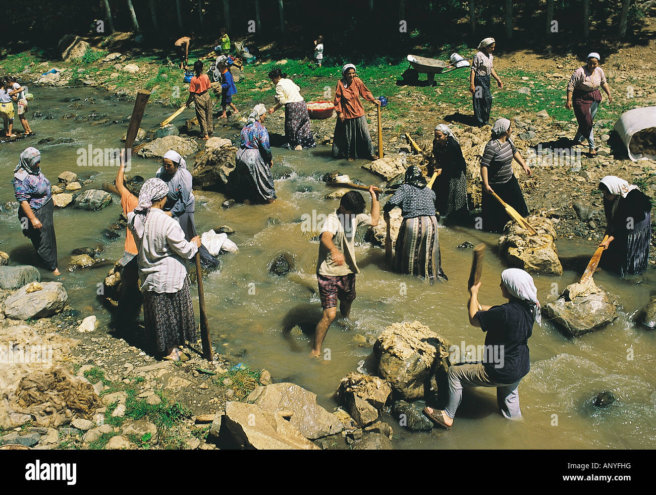 Women washing laundry in a stream, Bitlis Turkey Stock Photo Alamy
