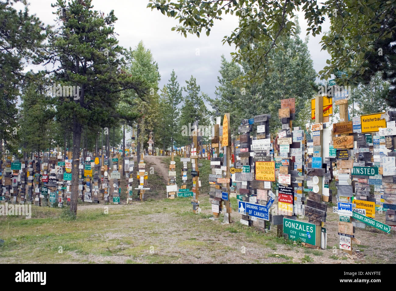 The Sign Post Forest in Watson Lake, Yukon, started in 1942 by Carl K