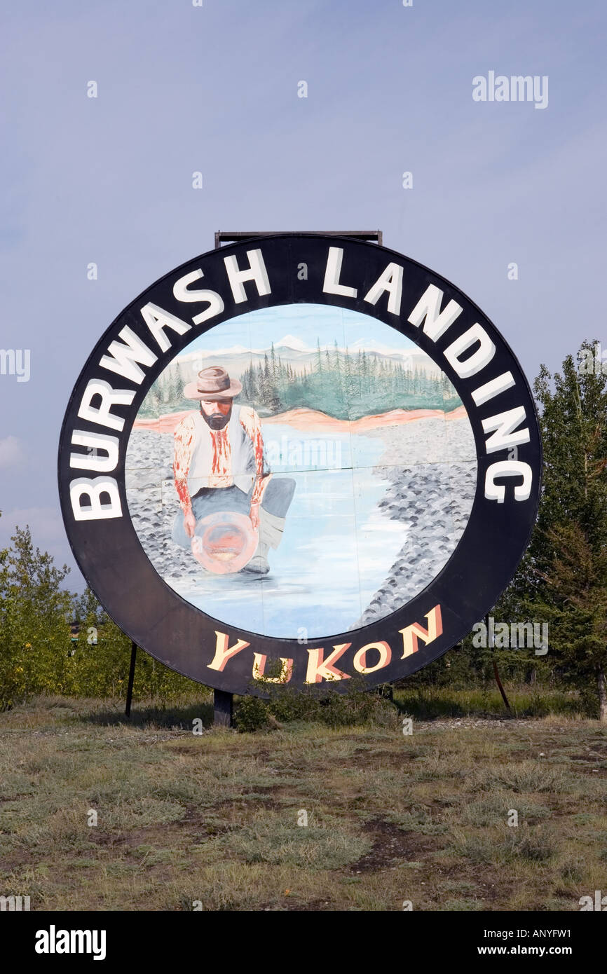 Painted sign in the town of Burwash Landing in Yukon Territory, Canada