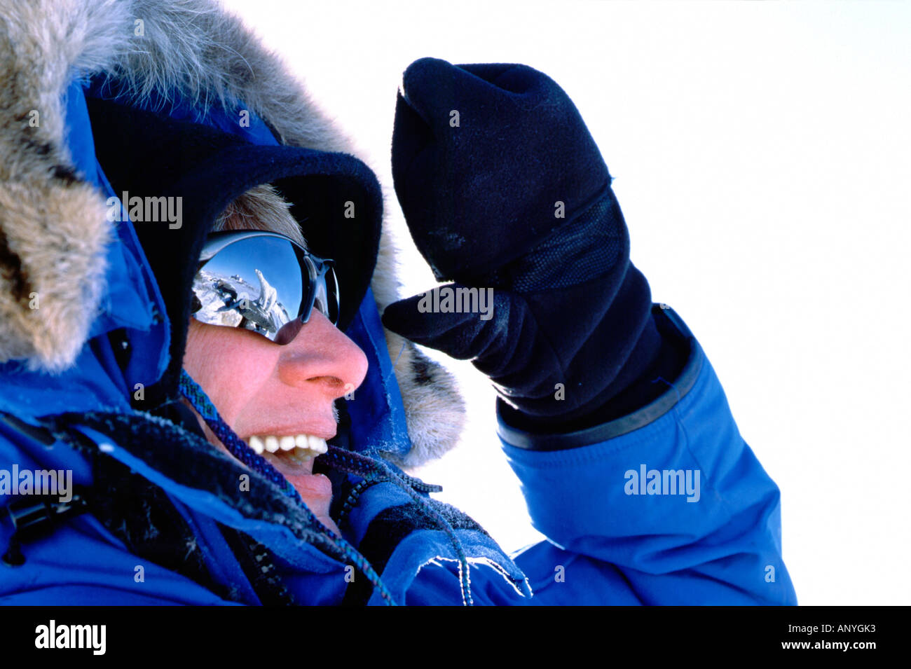 North America - Canada - Manitoba - Churchill. Polar bear reflected in sunglasses.  (MR) Stock Photo