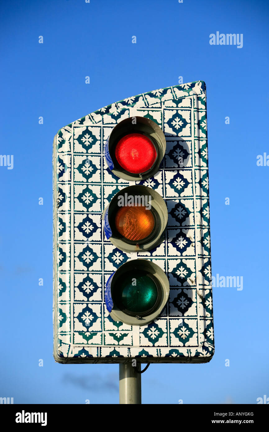 traffic light of the historic center of the city of sao luis of maranhao in brazil Stock Photo