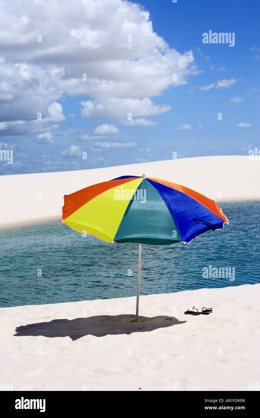 umbrella beach at lagoa azul in the Lencois Maranheses National Park brazil Stock Photo