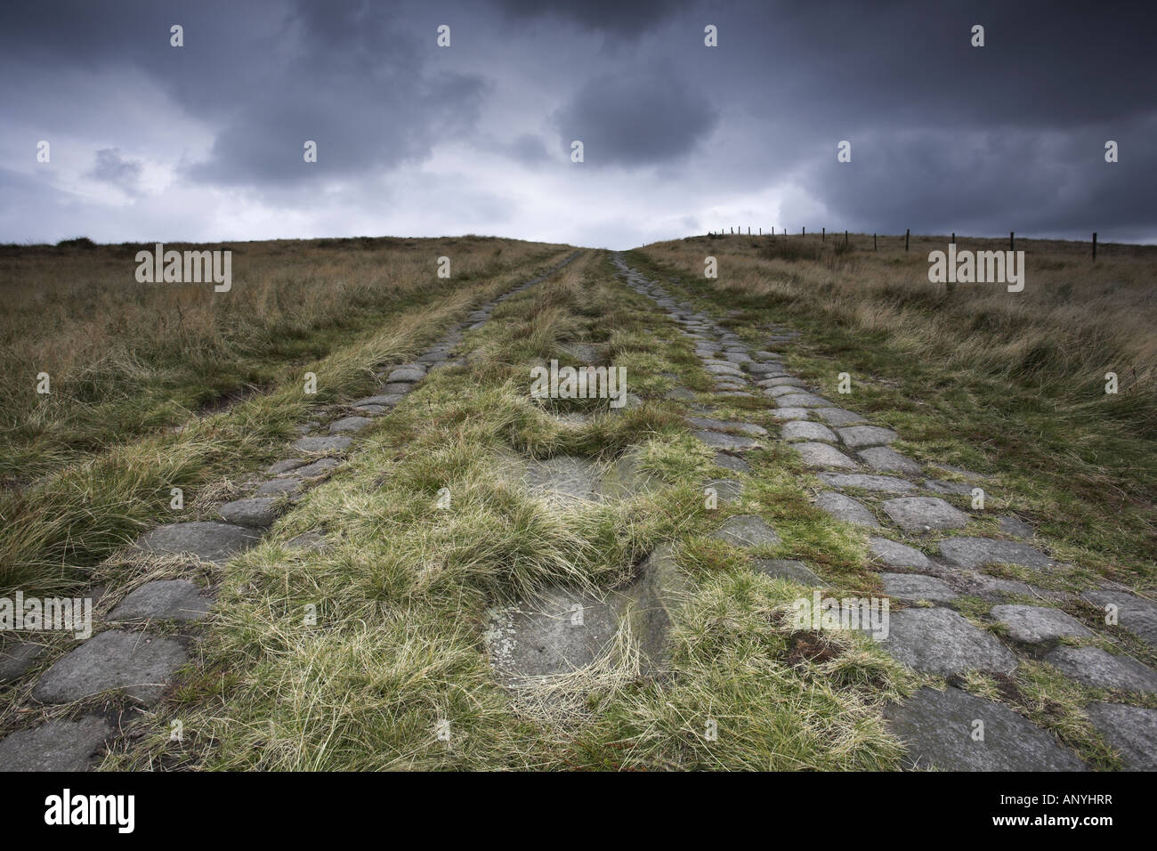 Roman Road on the moors near Blackstone Edge in the Southern Pennines, West Yorkshire, UK Stock Photo