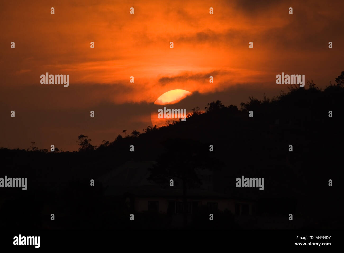 Blazing red sunset Stock Photo