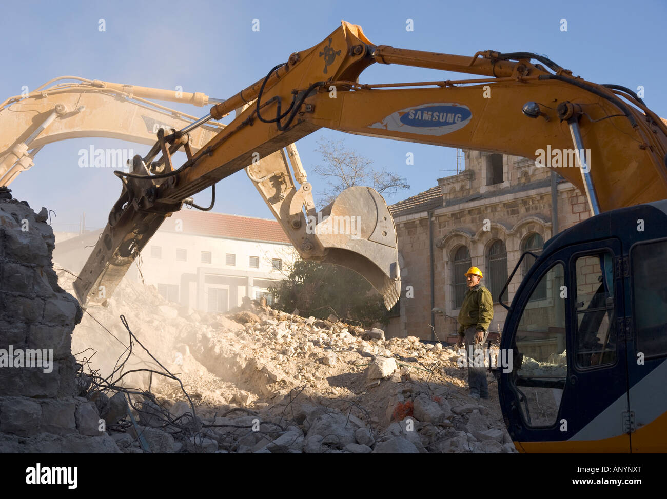 Demolition of old compound at building site near Mamila neighbourhood Stock Photo