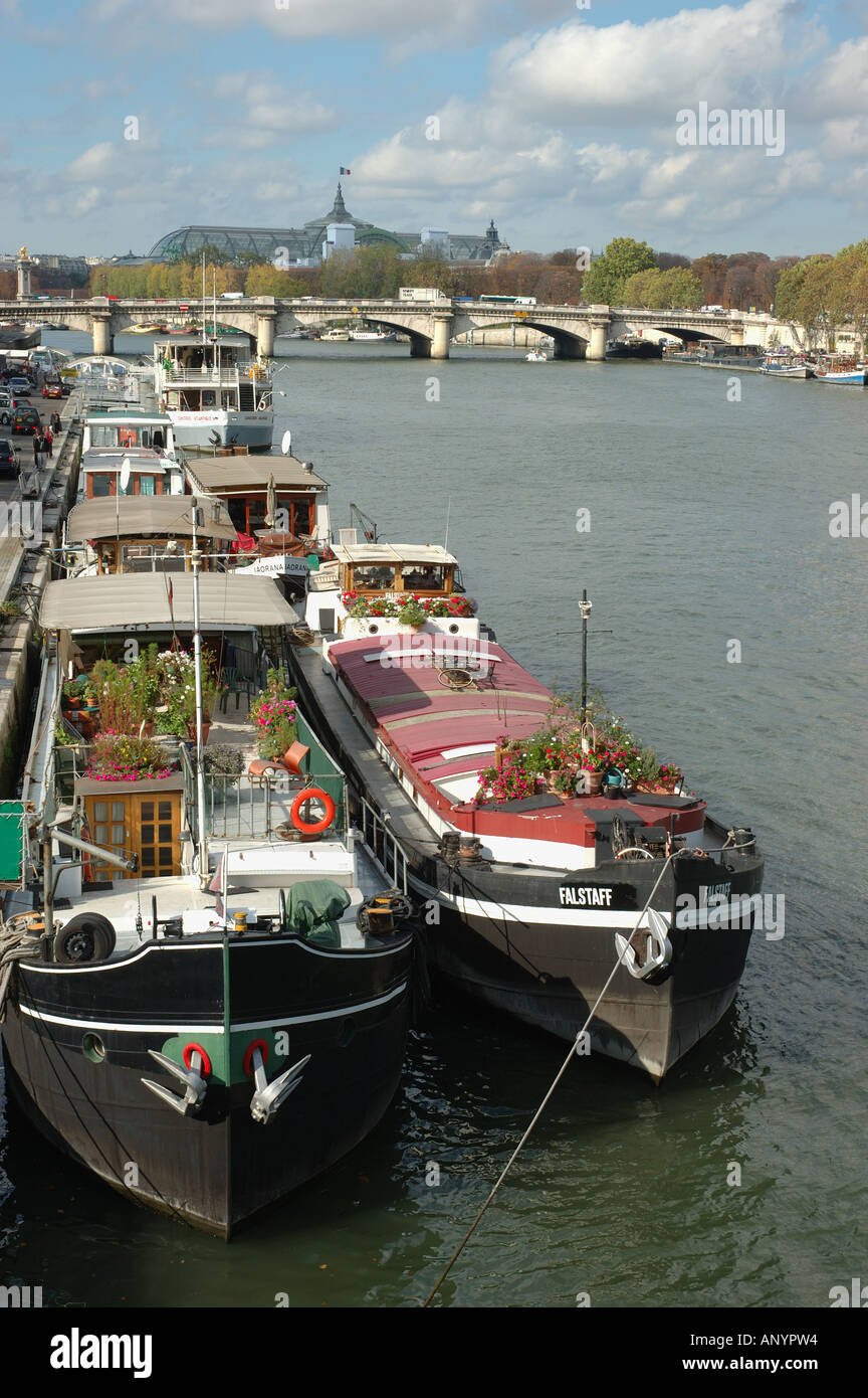 France, Paris, riverboats on Seine River Stock Photo