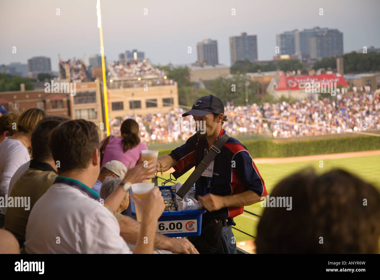 ILLINOIS Chicago Beer vendor in stands at Wrigley Field selling to fans