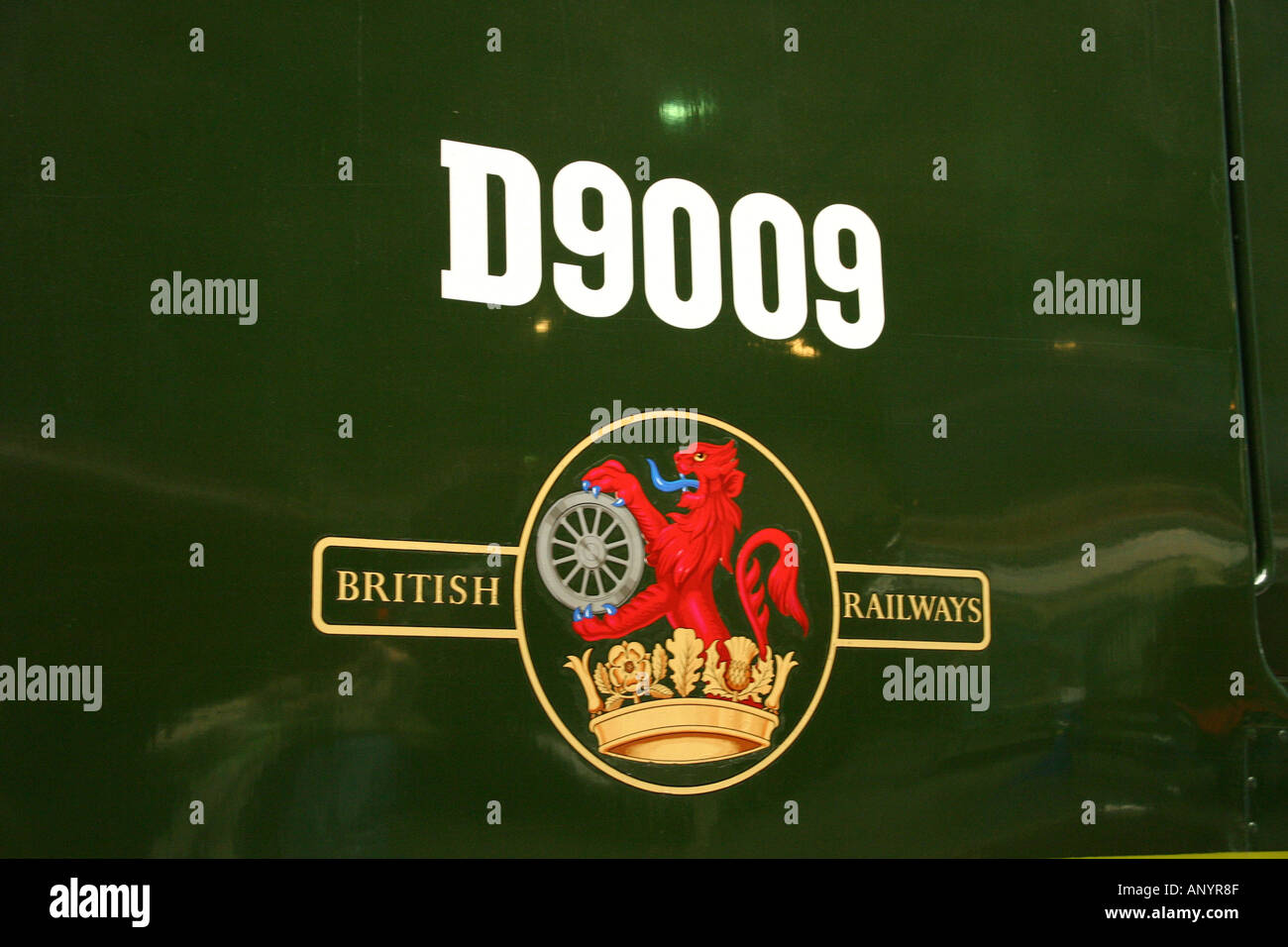 1950s British railways logo on side of diesel locomotive Stock Photo