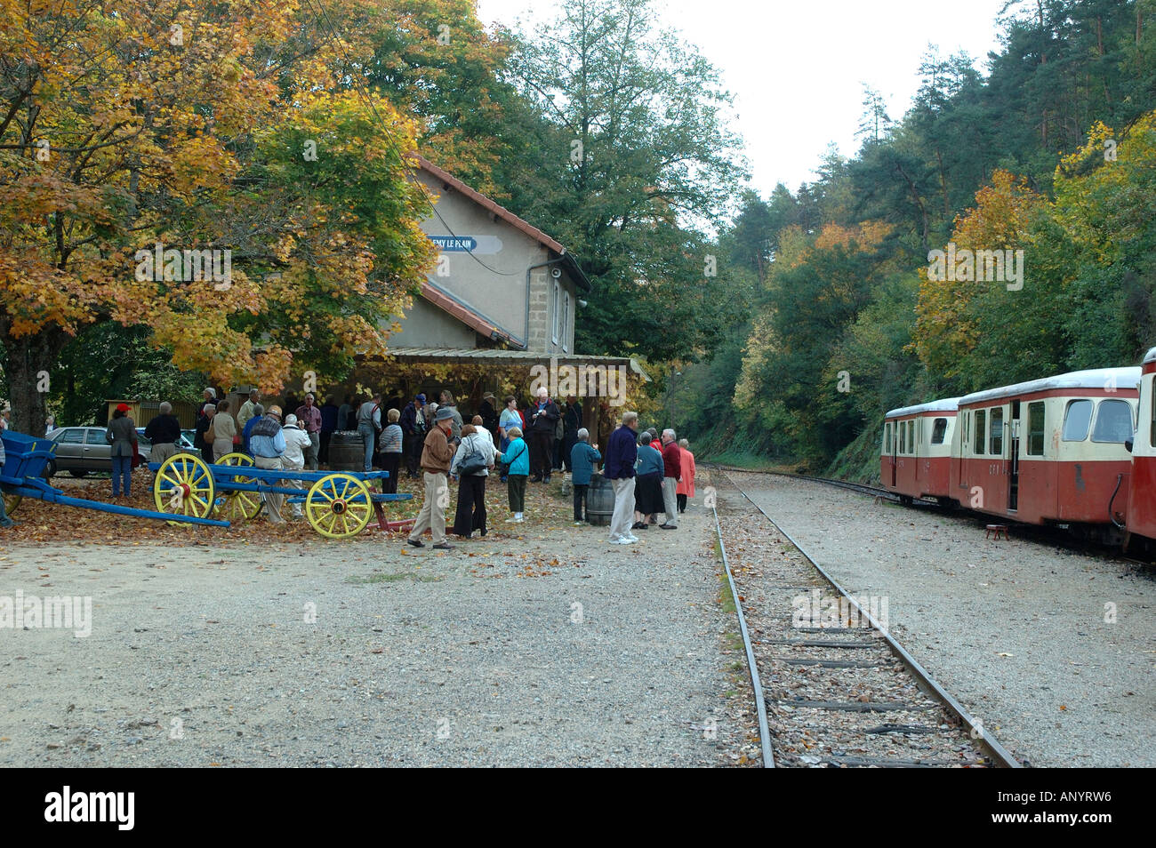 France, Ardeche, Colmbier-le-Vieux/St. Barthelemy le Plain, Vivarais railway stop Stock Photo