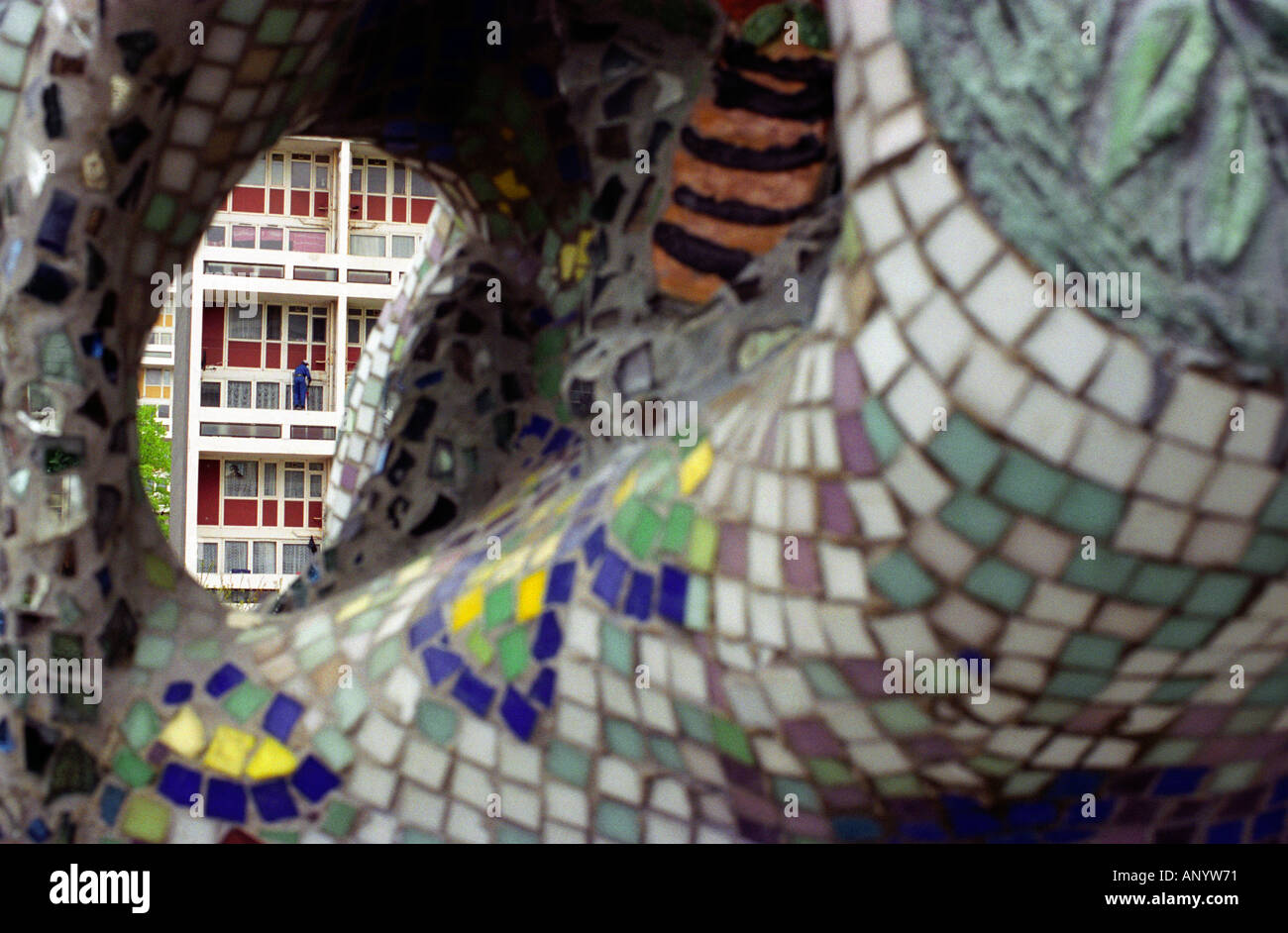 A housing estate in Lambeth as seen through a mosaic work of art