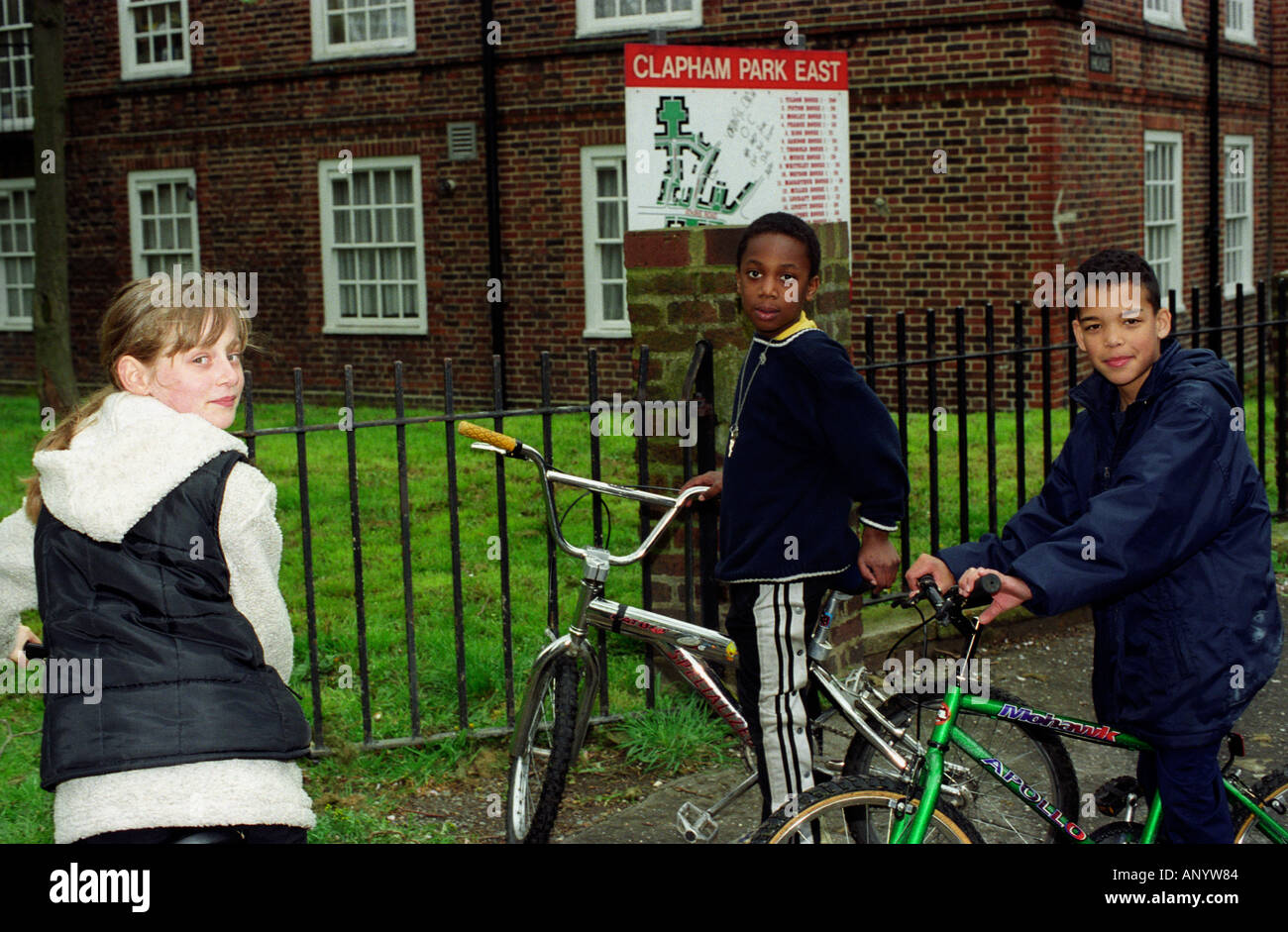 Youngsters hanging out on a housing estate, Lambeth, London, UK. Stock Photo