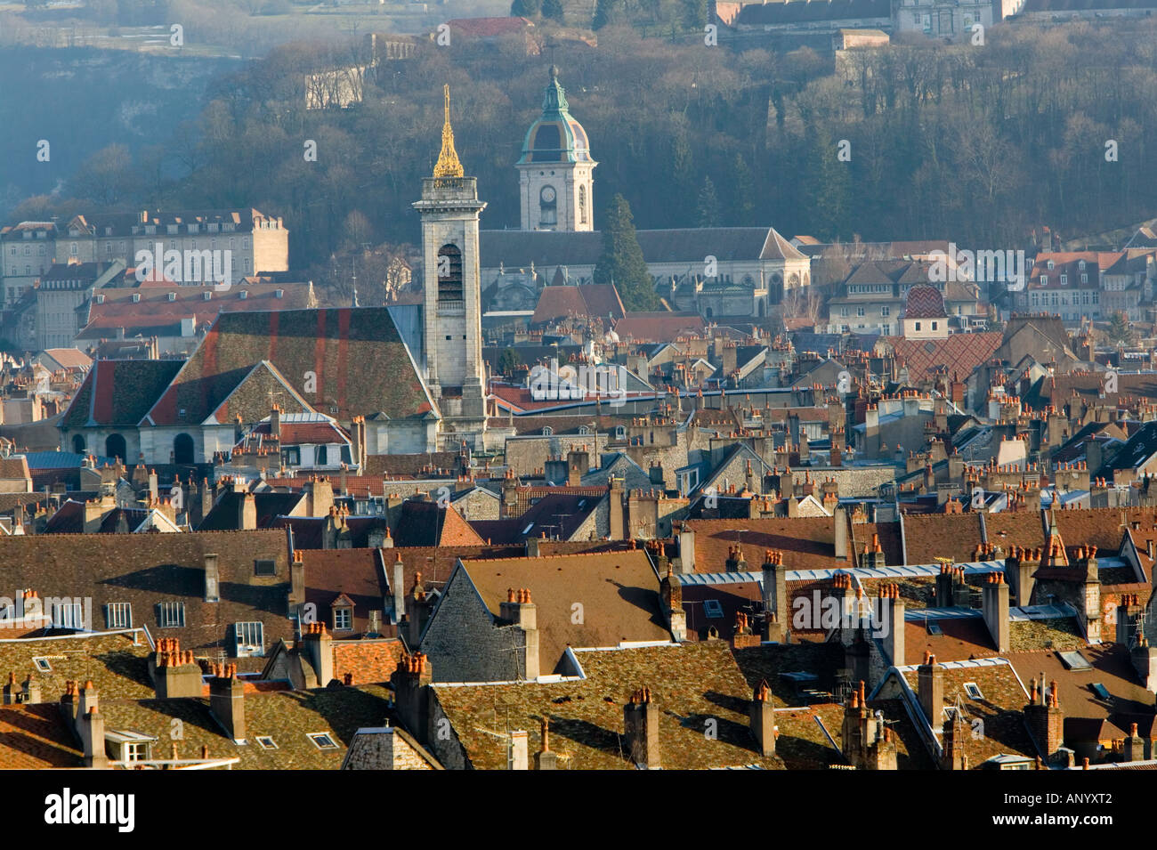 FRANCE, Jura, Doubs, BESANCON: Town & Citadelle from Fort Griffon / Late Afternoon Stock Photo