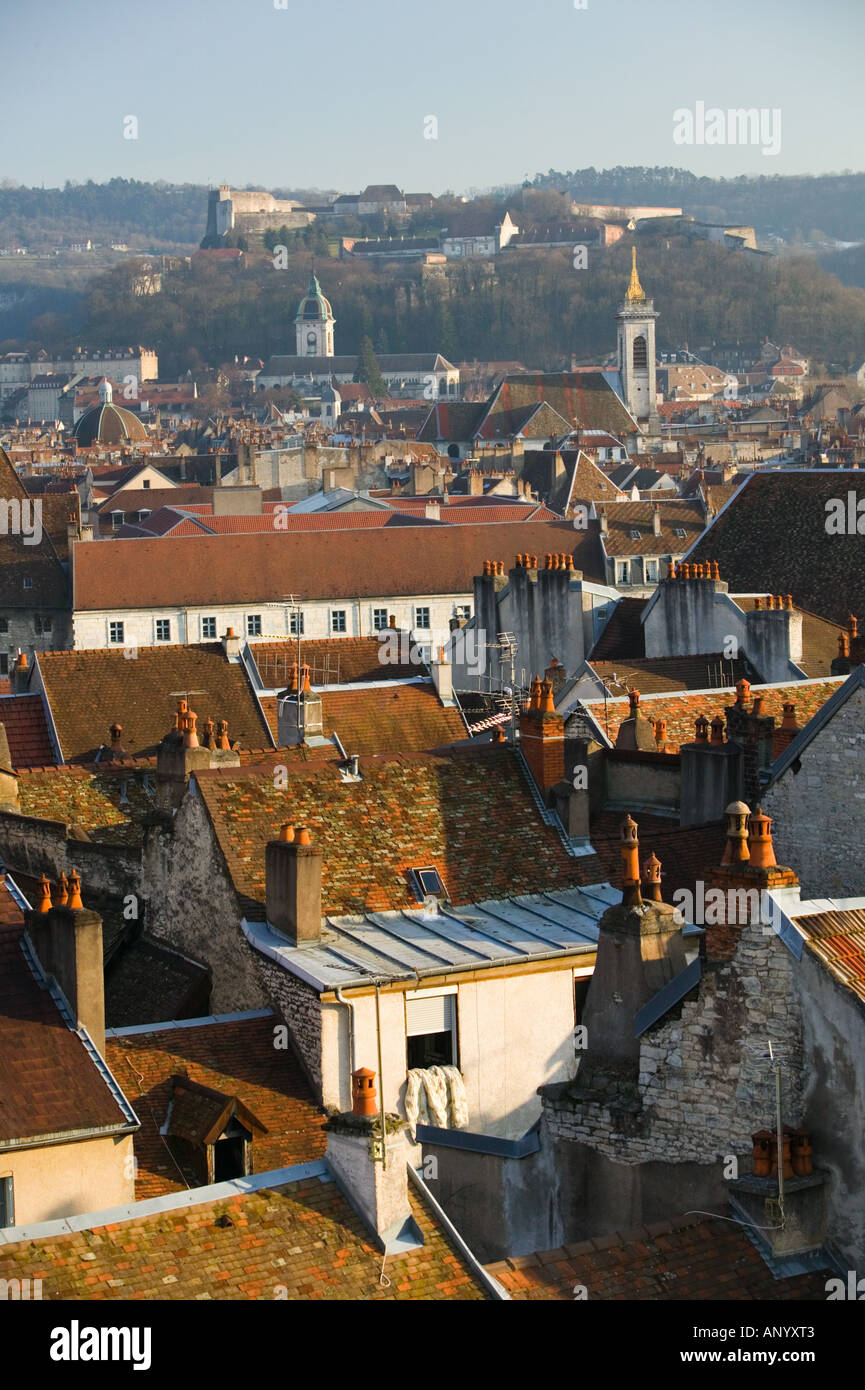 FRANCE, Jura, Doubs, BESANCON: Town & Citadelle from Fort Griffon / Late Afternoon Stock Photo