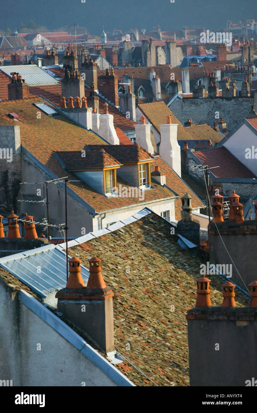 FRANCE, Jura, Doubs, BESANCON: Town Rooftops from Fort Griffon / Late Afternoon Stock Photo
