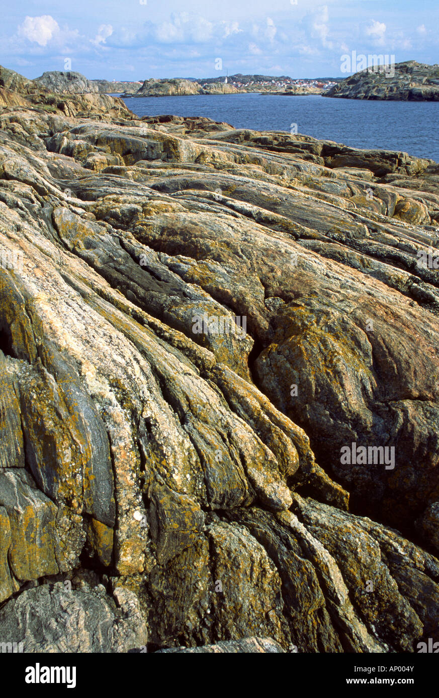 Banded granite, gneiss, and breccia on a small island, west coast of Bohuslan, Sweden Stock Photo