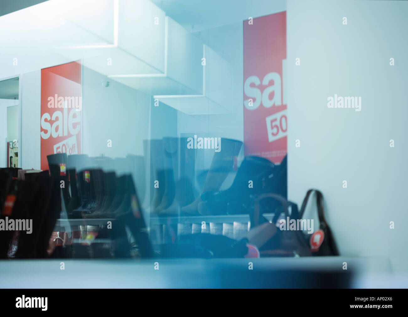 Shoe shop with sale signs Stock Photo Alamy